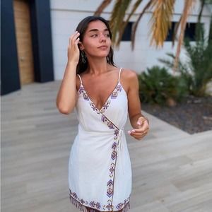 Zara White and Purple Beaded Mini Dress